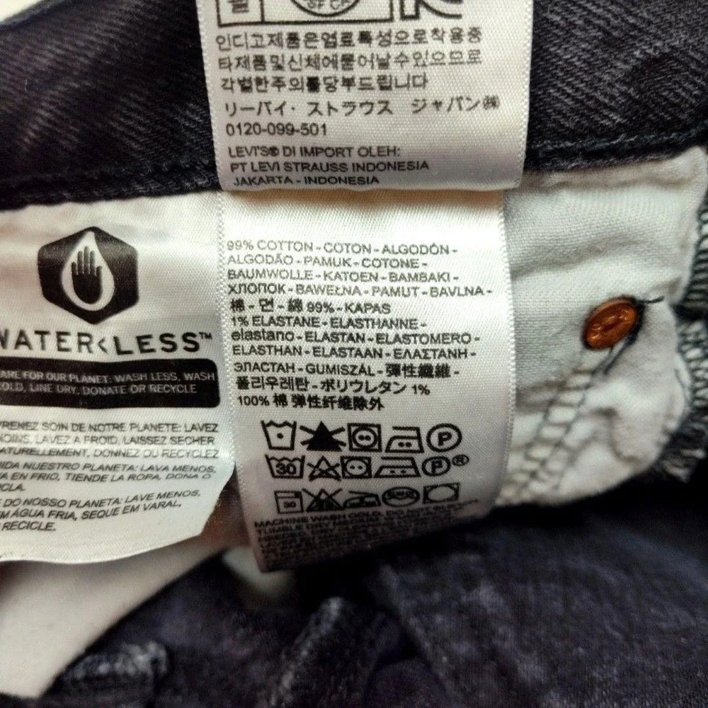 Levis 501 Jeans Mens 34x29 Black Straight Charcoal Wash Distressed Button Fly